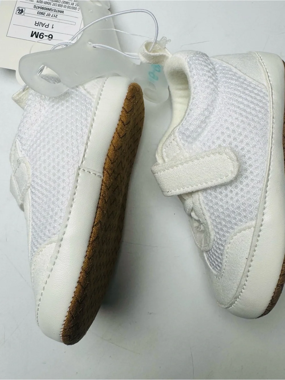 cloud island Cream and White Baby Sneakers with Hook-and-Loop Strap